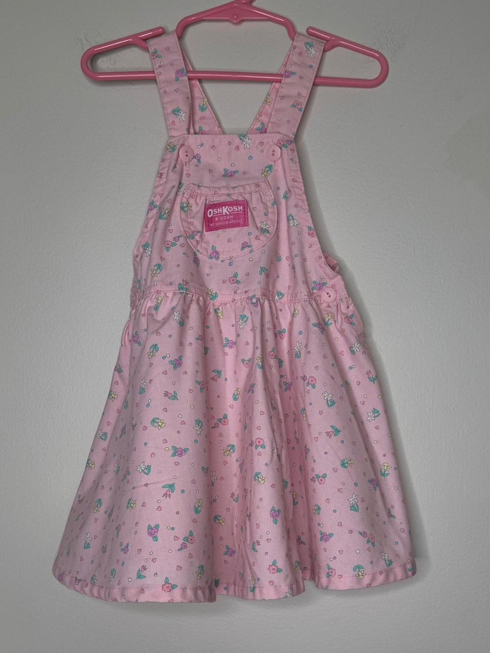 Vintage Oshkosh B'Gosh Pink Floral Overall Dress Rare Size 4T